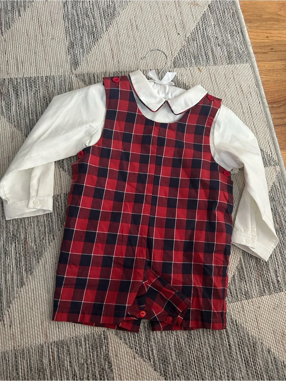 Edgehill collection Classic Red & Navy Plaid Kids Romper with White Shirt 4T NWT